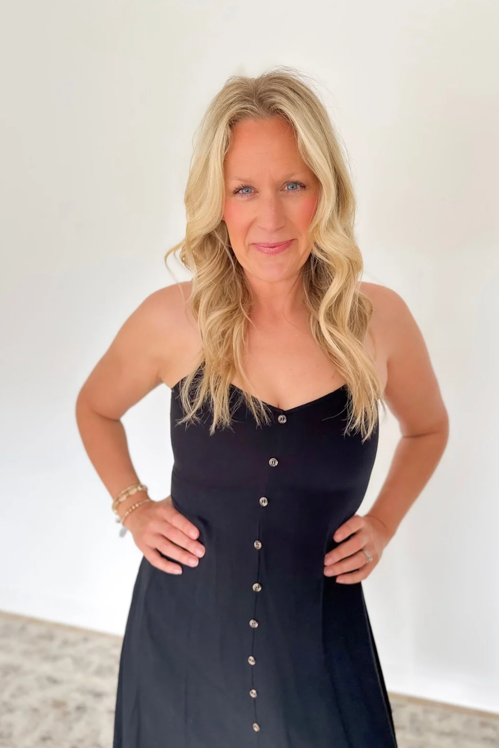 Black Flowy Maxi Dress w/ Contrast Buttons