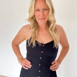 Black Flowy Maxi Dress w/ Contrast Buttons