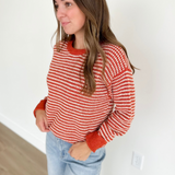 Two Tone Orange & Ivory Stripe Sweater