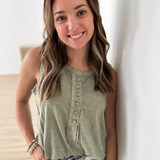 Olive Sleeveless Top with Buttons