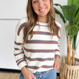 Textured Knit Blue & Rust Stripe Sweater