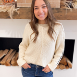 Cream Knit Sweater with Black Stripe