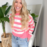 Bright Pink and Cream Striped Soft Knit Sweater