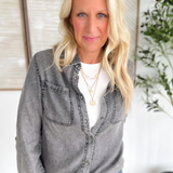 Black Denim Chambray Button Down Shirt