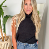 Black Cozy Knit Mock Neck Sleeveless Top