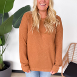 Teagan Ribbed Rust Long Sleeve Top-Curvy