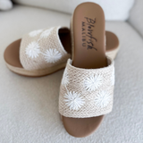 Flower Strap Raffia Wedge
