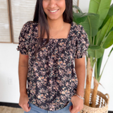 Smocked Floral Puff Sleeve Top