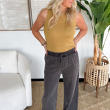 Ava Black Denim Elastic Waist Pants