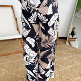 Leaf Pattern High Waisted Wide Leg Pants