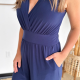 Navy V-Neck Cropped Jumpsuit