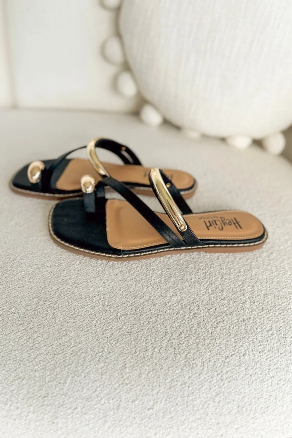 Black Strappy Gold Detail Sandals