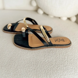 Black Strappy Gold Detail Sandals