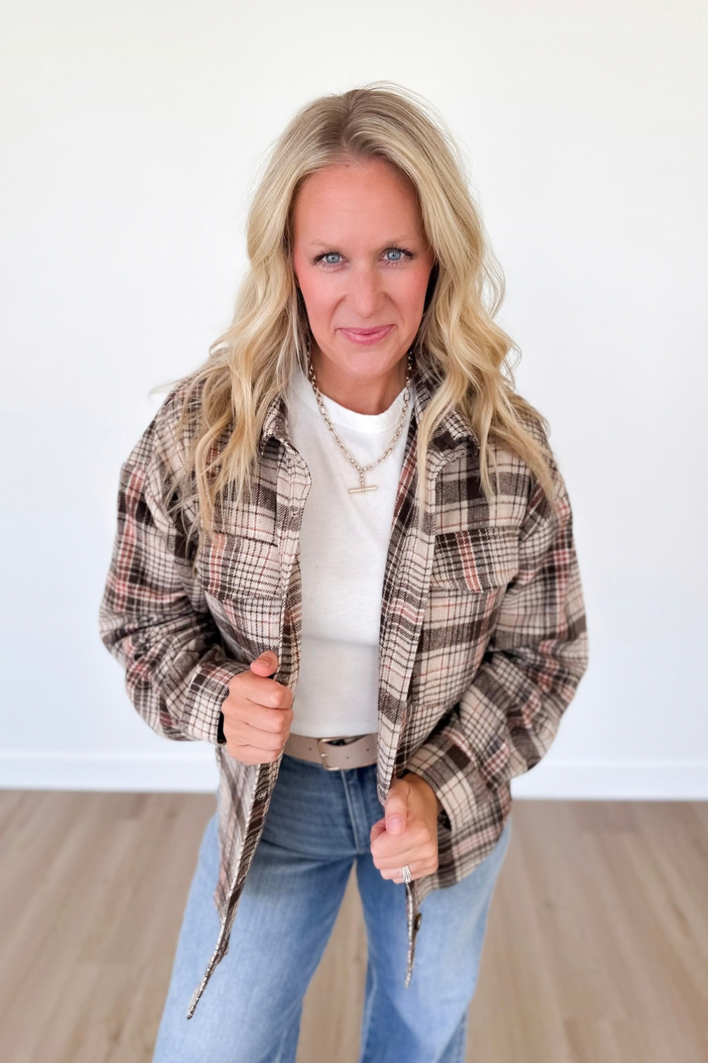 Brown & Rust Plaid Button Up Top