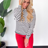 Skylar Black and White Striped Hooded Pullover