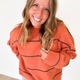 Orange Knit Navy Thin Striped Sweater