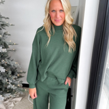 Mock Neck Relaxed Long Sleeve Pullover-Green