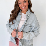 Pleated Light Wash Denim Jacket