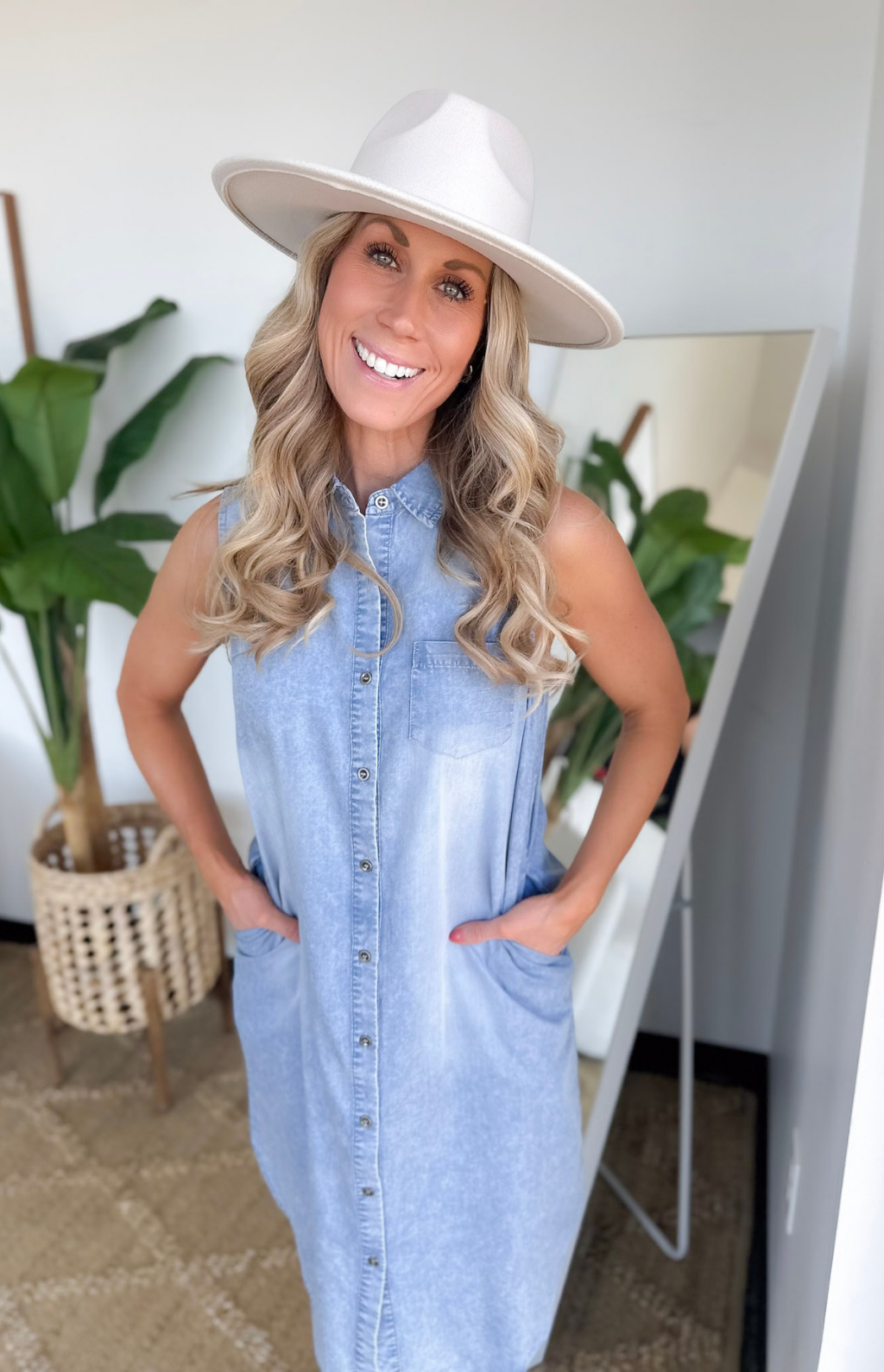 Sleeveless Collared Denim Shirt Dress Creative Touch Boutique Sleeveless Collared Denim Shirt Dress Creative Touch Boutique