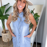 Sleeveless Collared Denim Shirt Dress