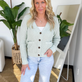 Relaxed Pastel Green Button Up Cardigan