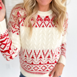 Red & Cream Pattern Crewneck Sweater