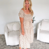 Floral Smocked Puff Sleeve Midi Dress