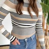 Horizontal Stripes Long Sleeve Ribbed Top
