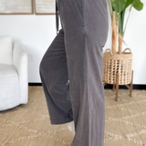 Ava Black Denim Elastic Waist Pants