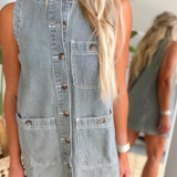 Indigo Denim Striped Button Front Denim Mini Dress