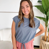 Blue Sleeveless Cuffed Tunnel Tie Top