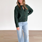 Green Cable Knit Button Cardigan