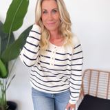 Natalie Navy Striped Knit Sweater