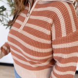 Terracotta/Taupe Striped Collared 1/2 Pullover