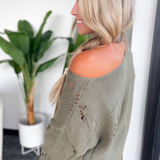 Riley Olive Distress Knit Sweater