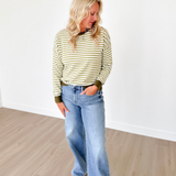Green & Ivory Striped Soft Knit Top