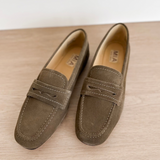 Olive Suede Slip On Clog Mule
