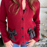 Burgandy Button Down Cardigan with Bows