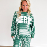 Merry Green & White Striped Knit Top