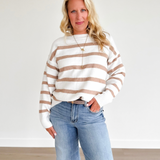 Ivory Knit Tan Horizontal Stripe Sweater