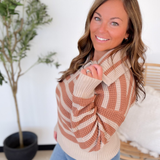 Terracotta/Taupe Striped Collared 1/2 Pullover
