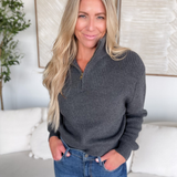 Olivia Charcoal Ribbed Half Zip Sweater