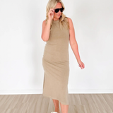 Mocha Sleeveless Shirt Maxi Dress