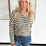 Dark Olive/Oatmeal Striped Button Sweater