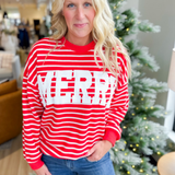 Merry Red/White Striped Waffle Knit Crewneck