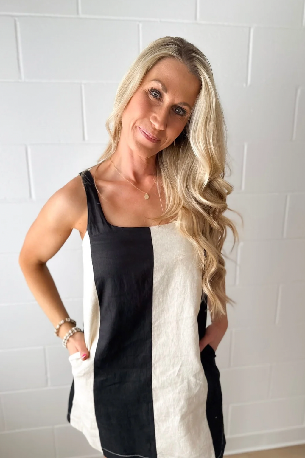 Black/Oatmeal Striped Linen Mini Dress