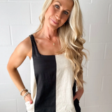 Black/Oatmeal Striped Linen Mini Dress