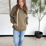 Olive Hooded Pullover with Drawstrings