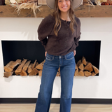 Brown Half Button Down Knit Sweater