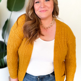 Brianna Mustard Cable Knit Cardigan-Curvy